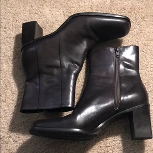 Brown block heel booties